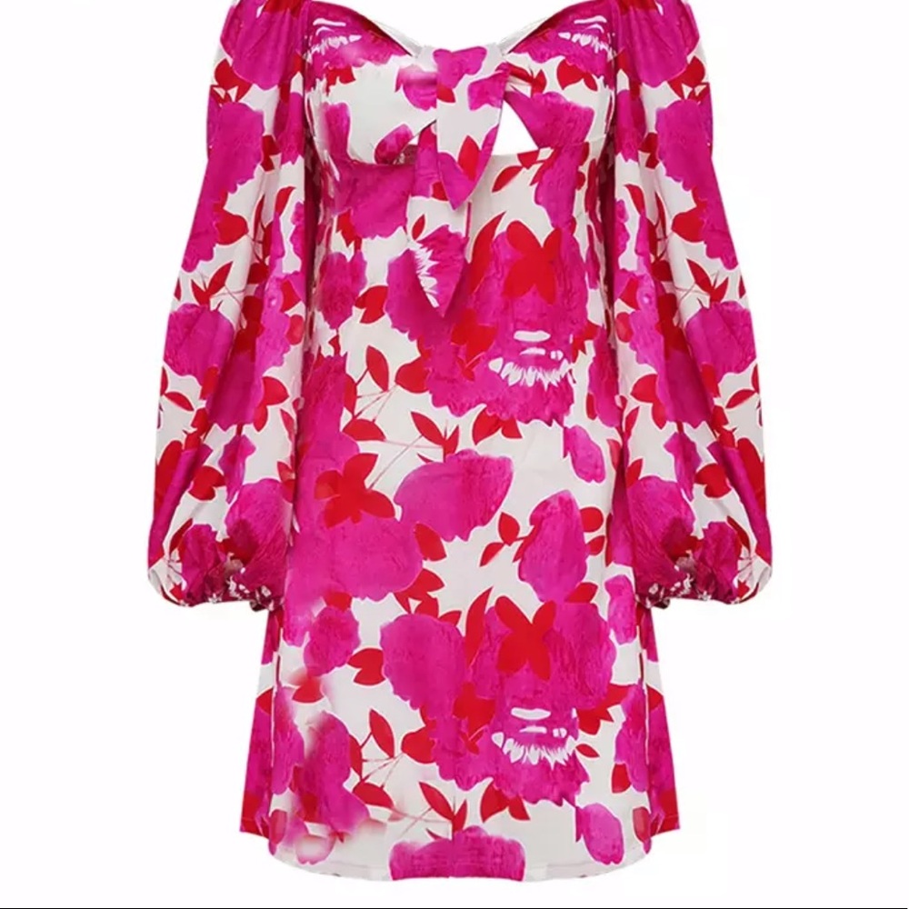 Pink balloon sleeve dress